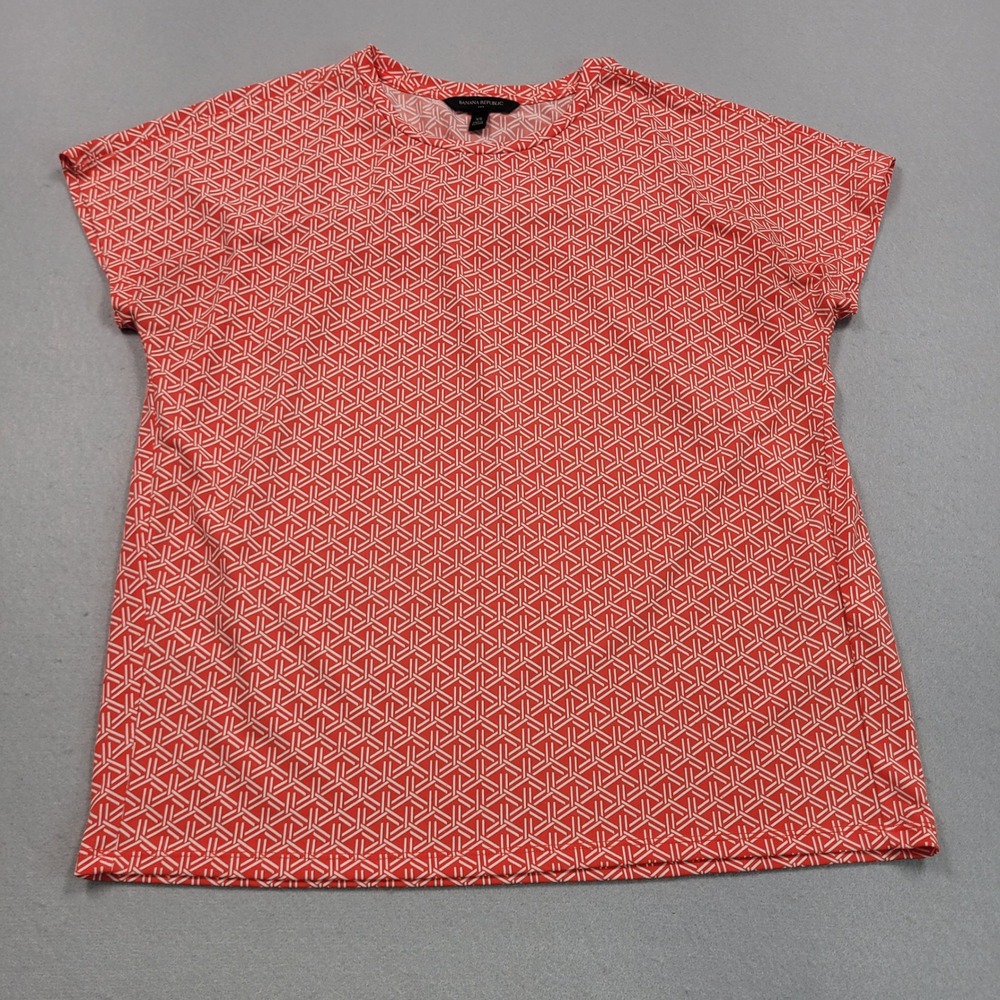Banana Republic Womens XS Orange Geometric Short Sleeve T-Shirt Top